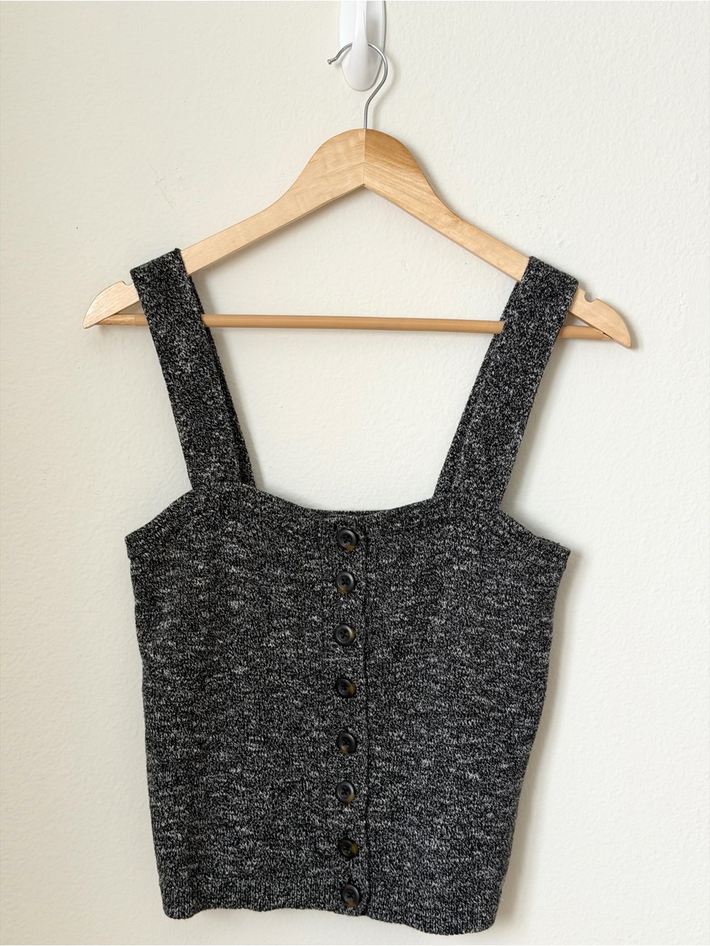 Madewell Marled Black Button-Front Sweater Tank S